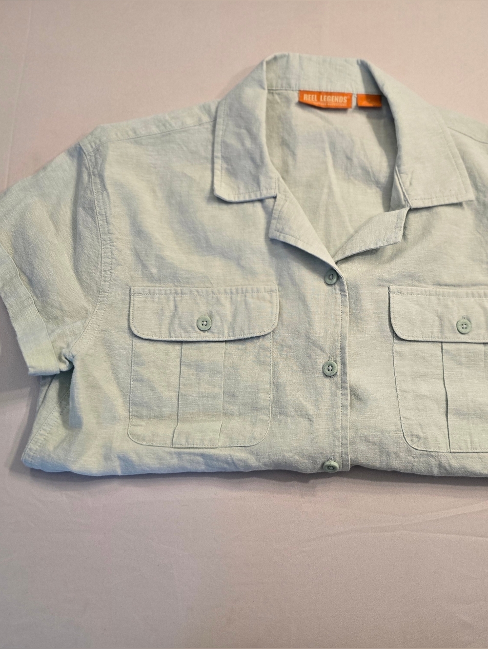 Reel Legends Linen Cotton Blend Button Down Shirt Size Medium